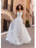 Detachable Sleeves Ivory Lace Tulle Unique Wedding Dress